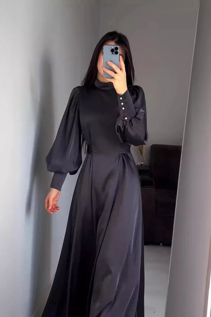 Long Sleeve Slim Belt Vintage Dress