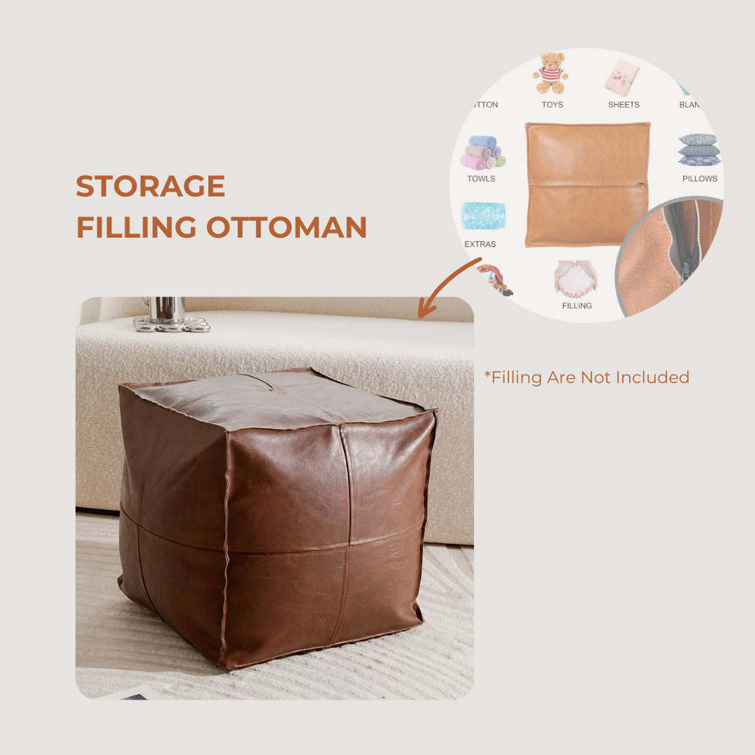 Premium Moroccan Leather Ottoman Storage Seat