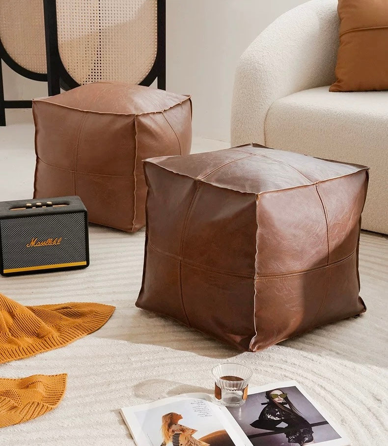 Premium Moroccan Leather Ottoman Storage Seat