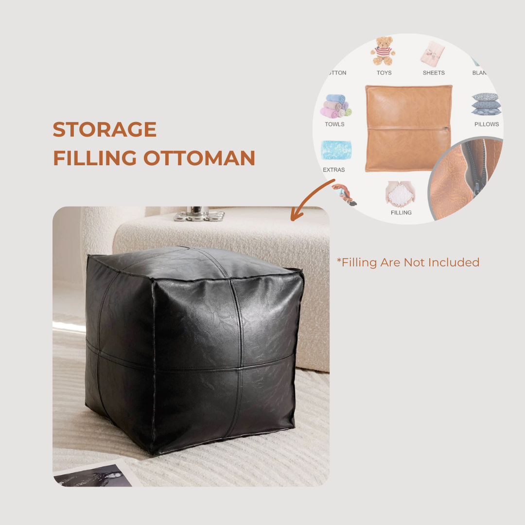 Premium Moroccan Leather Ottoman Storage Seat