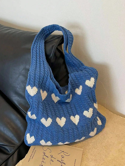 Cute Heart Crochet Tote Bag