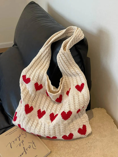 Cute Heart Crochet Tote Bag