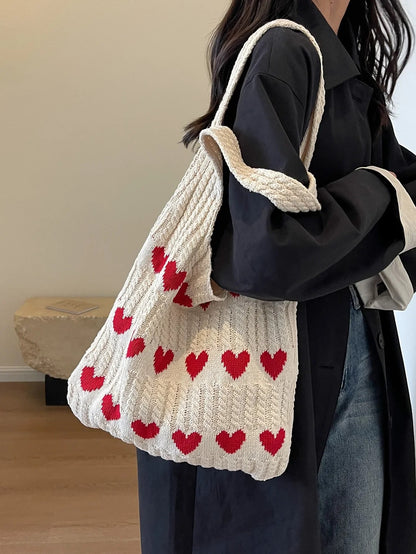 Cute Heart Crochet Tote Bag