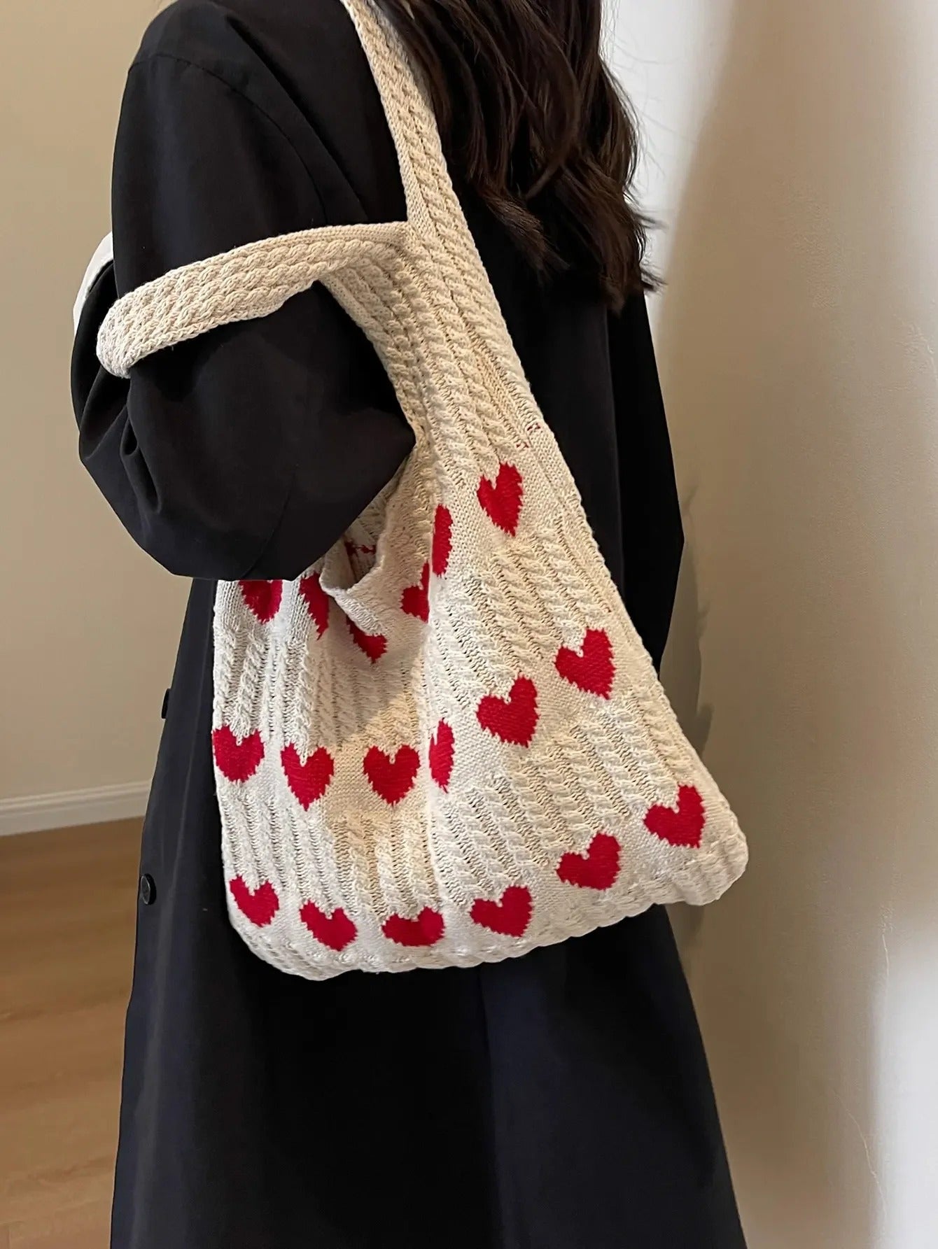 Cute Heart Crochet Tote Bag