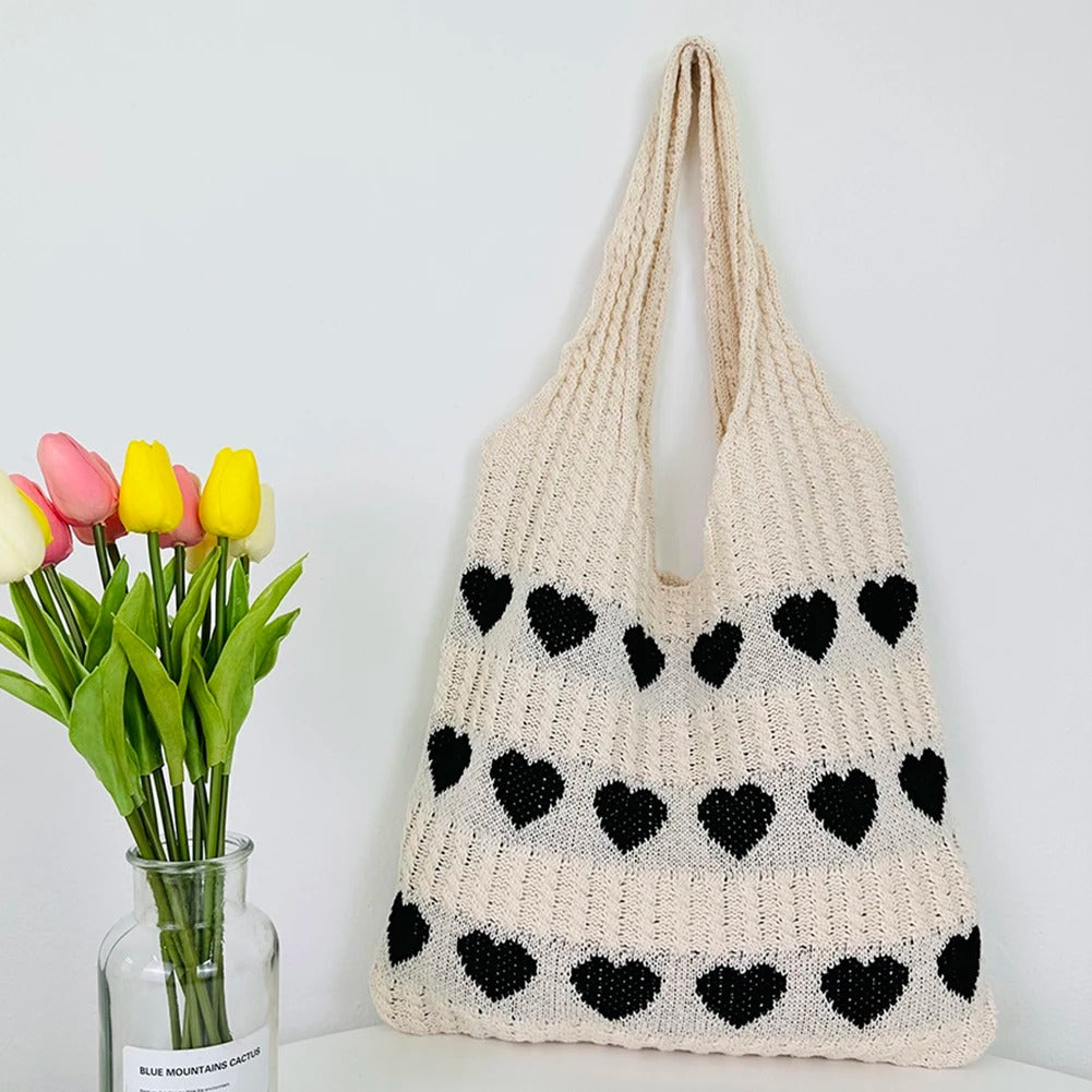 Cute Heart Crochet Tote Bag