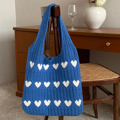 Cute Heart Crochet Tote Bag