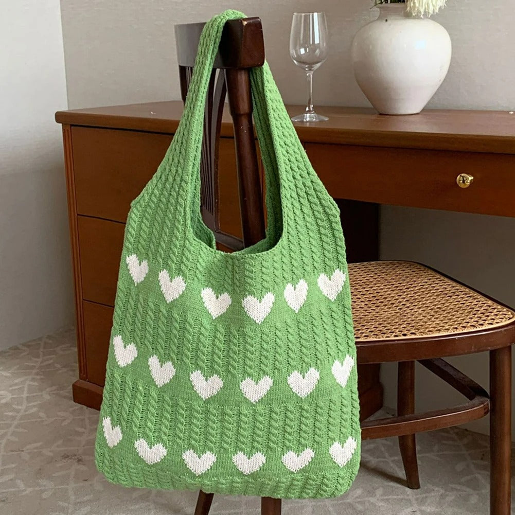 Cute Heart Crochet Tote Bag