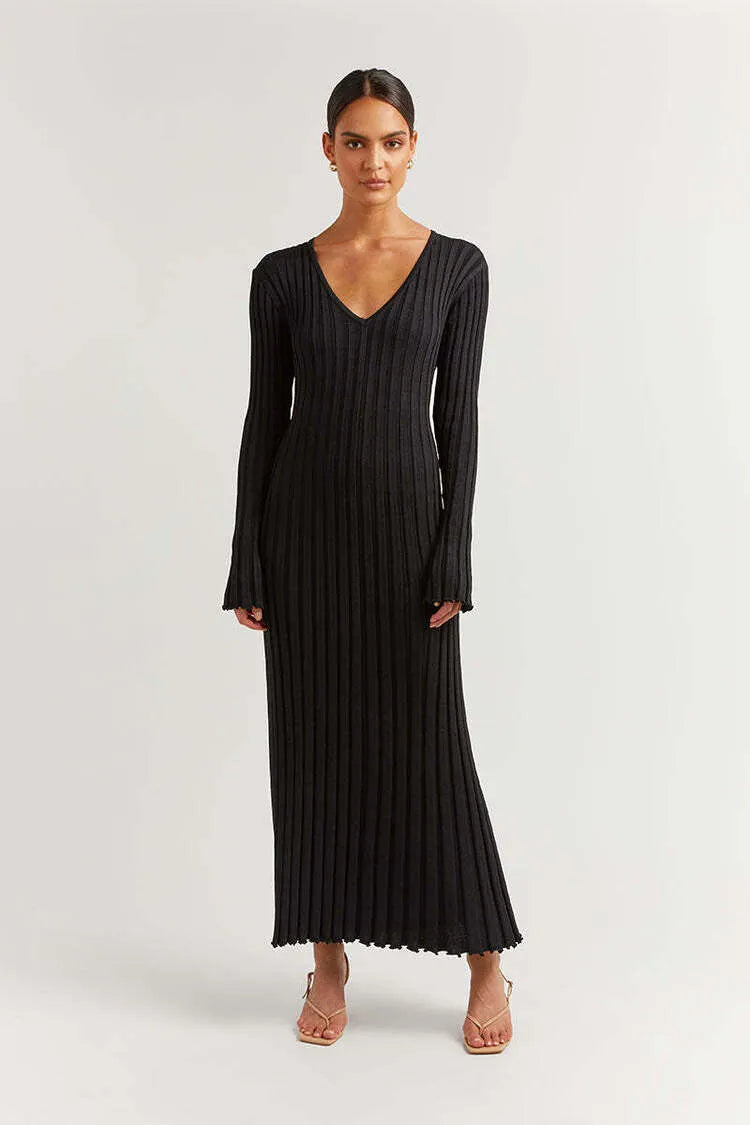 Full Sleeved Knit Midi Dress - Holisko